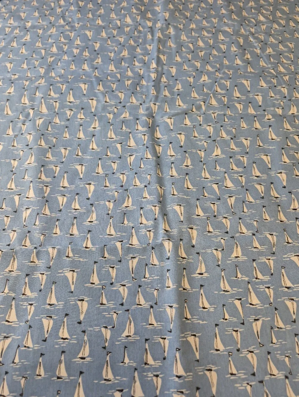 Blue Sailboat Fabric Nautical Print 37x44 Inches